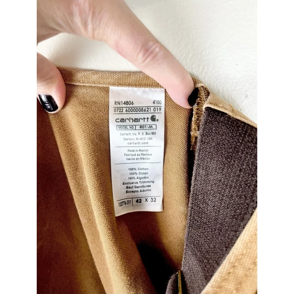 Carhartt Duck Bib Overalls Double Knee Canvas Mens 42 x 32 R01-M Tan Brown